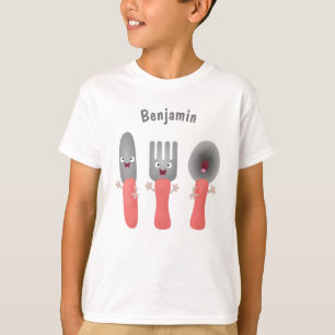 かわいいナイフ フォーク スプーンの食器の漫画 Tシャツ