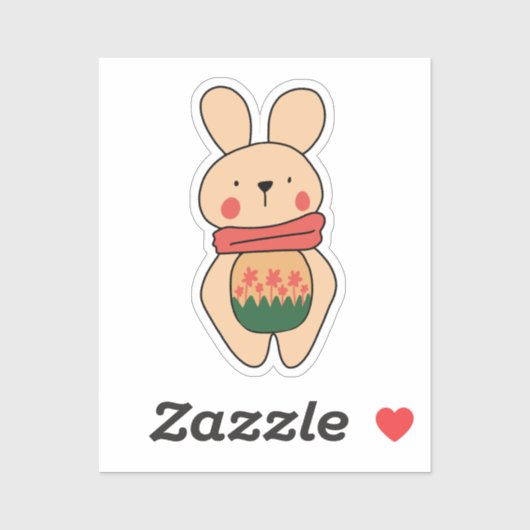 かわいいナイーブピンクバニーと花 シール (シート)