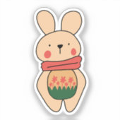 かわいいナイーブピンクバニーと花 シール (正面)