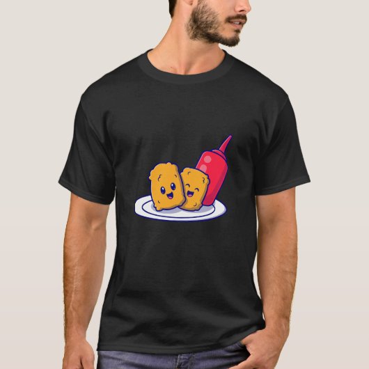 かわいいナゲットスマイルとタレ漫画 Tシャツ (正面)