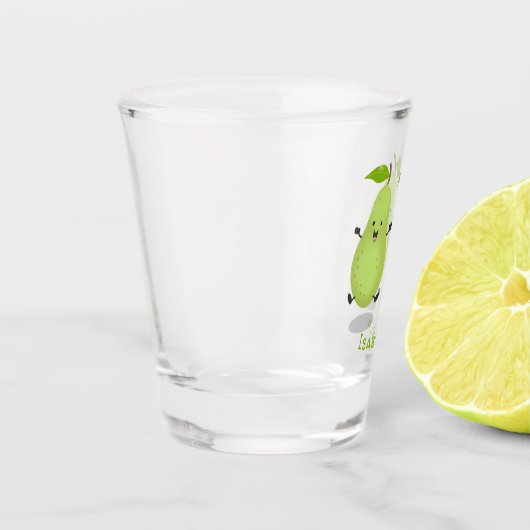 かわいいナシのペア漫画イラストレーション ショットグラス (左)