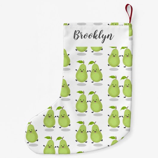 かわいいナシのペア漫画イラストレーション スモールクリスマスストッキング (裏面)