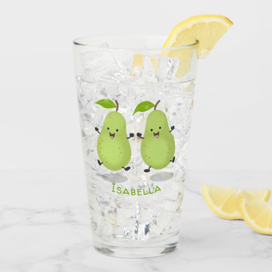 かわいいナシのペア漫画イラストレーション タンブラーグラス (アイス裏面)