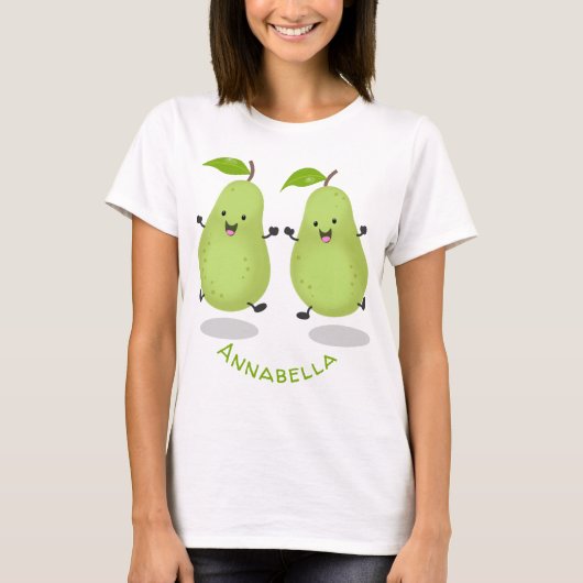 かわいいナシのペア漫画イラストレーション Tシャツ (正面)