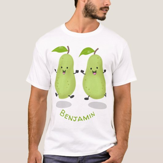 かわいいナシのペア漫画イラストレーション Tシャツ (正面)
