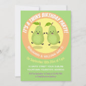 かわいいナシの双子の漫画イラストレーション 招待状 (正面)