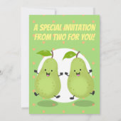 かわいいナシの双子の漫画イラストレーション 招待状 (裏面)