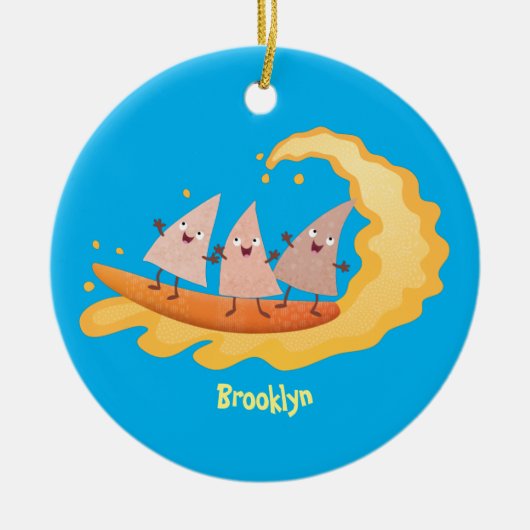 かわいいナチョスコーンチップスサーフィン漫画 セラミックオーナメント (正面)