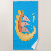 かわいいナチョスコーンチップスサーフィン漫画 ビーチタオル (正面)