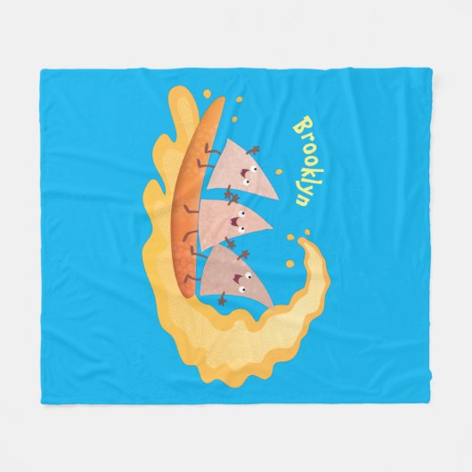 かわいいナチョスコーンチップスサーフィン漫画 フリースブランケット (正面(横))