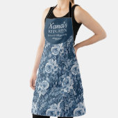 かわいいナナのキッチンのネイビーブルーフローラ水色 エプロン (インサイチュ)