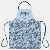かわいいナナのキッチンのライトブルーフローラ水色 エプロン (正面)