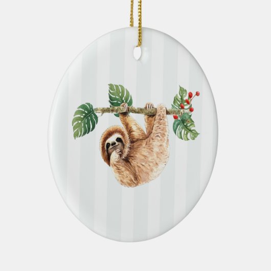 かわいいナマケぶら下がったスの逆さの水彩 セラミックオーナメント (右)