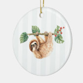 かわいいナマケぶら下がったスの逆さの水彩 セラミックオーナメント (左)