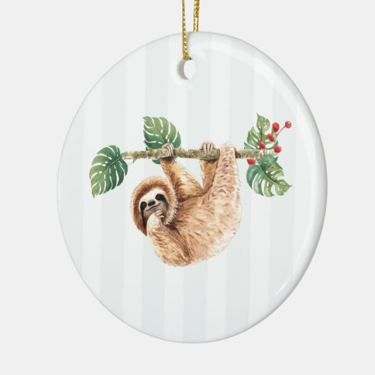 かわいいナマケぶら下がったスの逆さの水彩 セラミックオーナメント (左)