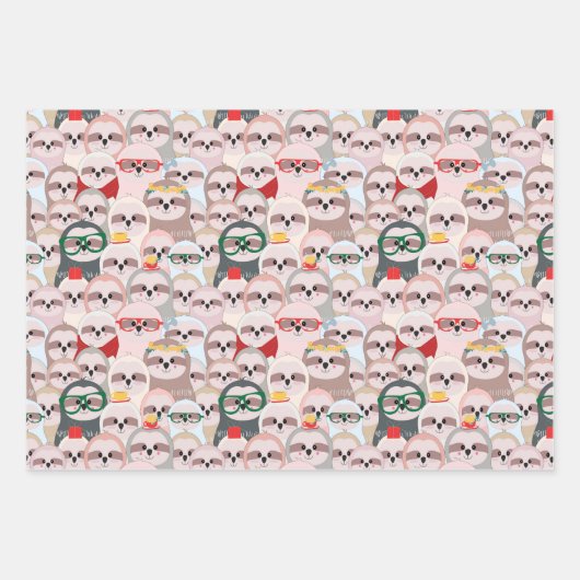 かわいいナマケモノおもしろいアニメ動物 ラッピングペーパーシート (正面)