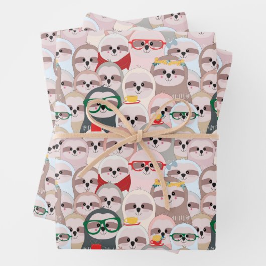 かわいいナマケモノおもしろいアニメ動物 ラッピングペーパーシート (インサイチュ)