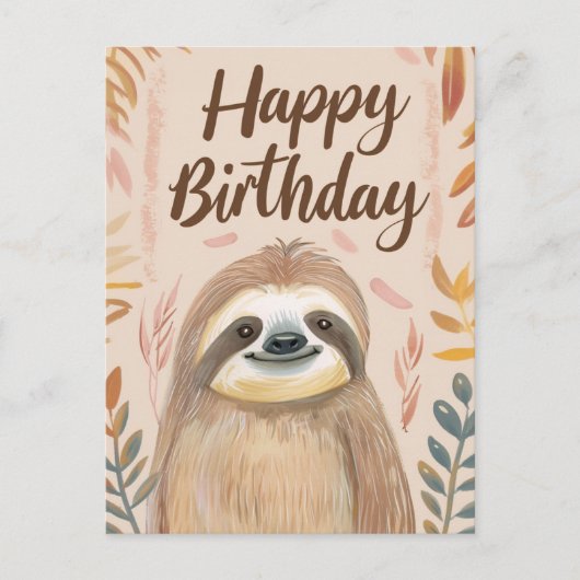 かわいいナマケモノお誕生日おめでとう ポストカード (正面)