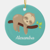 かわいいナマケモノかわいいアニマルオンティール（緑がかった色） セラミックオーナメント (正面)