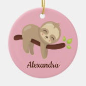 かわいいナマケモノかわいいズアニマルオンピンク セラミックオーナメント (正面)