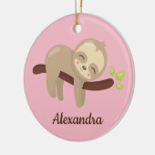 かわいいナマケモノかわいいズアニマルオンピンク セラミックオーナメント (左)