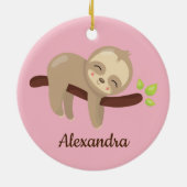 かわいいナマケモノかわいいズアニマルオンピンク セラミックオーナメント (裏面)