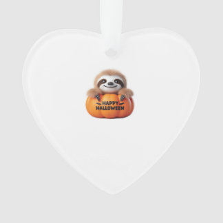 かわいいナマケモノがカボチャに座っている。ハッピー ハロウィンと表示 オーナメント
