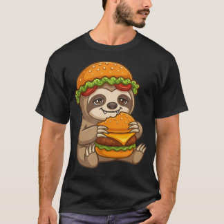 かわいいナマケモノがチーズバーガーを持っている Tシャツ