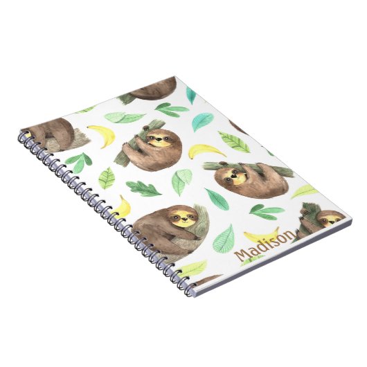 かわいいナマケモノが枝に座ってバナナの動物 名前 ノートブック (右側)