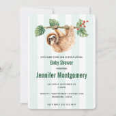 かわいいナマケモノが逆さまにぶら下がっている水彩のシャワープレゼント 招待状 (正面)