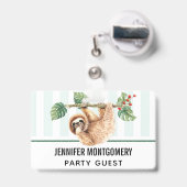 かわいいナマケモノが逆さまにぶら下がっている水彩画 バッジ (裏面（伸縮クリップ）)