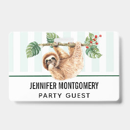 かわいいナマケモノが逆さまにぶら下がっている水彩画 バッジ