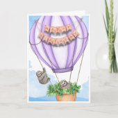 かわいいナマケモノとホットエアバルーン誕生日カード カード (正面)