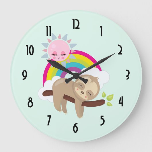 かわいいナマケモノと太陽と虹 ラージ壁時計 (正面)