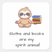 かわいいナマケモノと本 スクエアシール (正面)