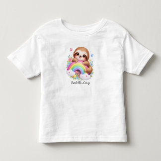 かわいいナマケモノと虹、花の子供用Tシャツ トドラーTシャツ