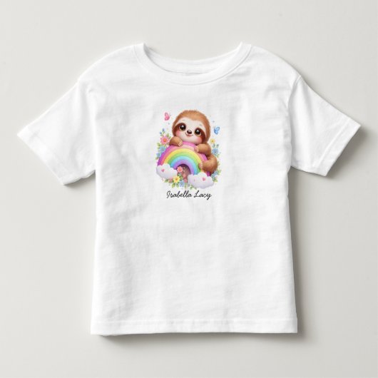 かわいいナマケモノと虹、花の子供用Tシャツ トドラーTシャツ (正面)
