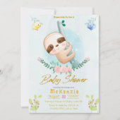 かわいいナマケモノと鳥の女の子の赤ちゃんシャワー 招待状 (正面)