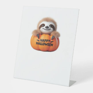 かわいいナマケモノに座って。文字ハッピーハロー 台座サイン