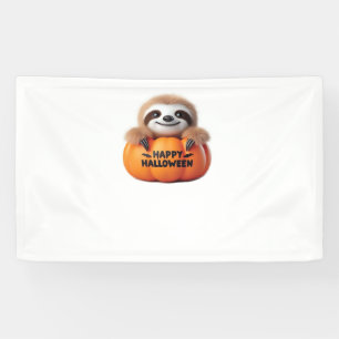 かわいいナマケモノに座って。文字ハッピーハロー 横断幕