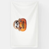 かわいいナマケモノに座って。文字ハッピーハロー 横断幕 (縦)