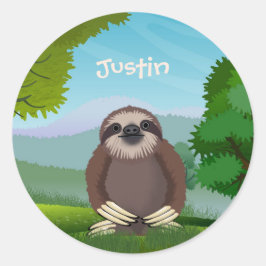 かわいいナマケモノに微笑モノグラムのむ ラウンドシール