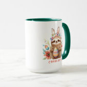 かわいいナマケモノのイースターバニーウサギの卵の名前 マグカップ (正面右)