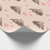 かわいいナマケモノのカップルのラブパターン ラッピングペーパー (角)