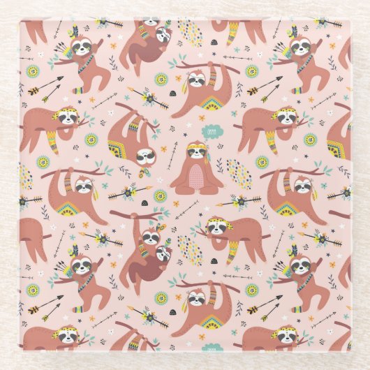 かわいいナマケモノのガラスコースター ガラスコースター (正面)