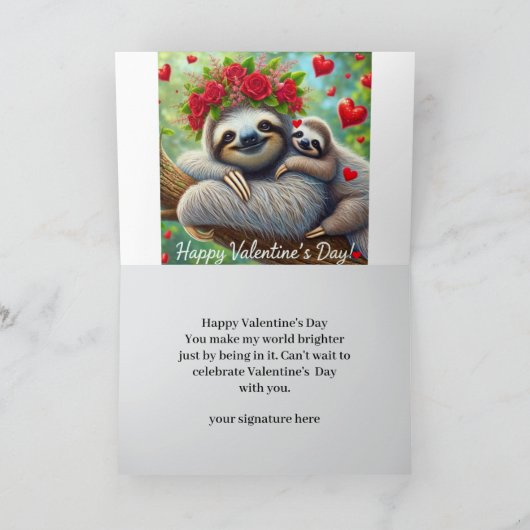 かわいいナマケモノのキッズバレンタインデー シーズンカード (内部)