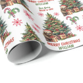 かわいいナマケモノのクリスマスツリーキッズ ラッピングペーパー (ロールコーナー)