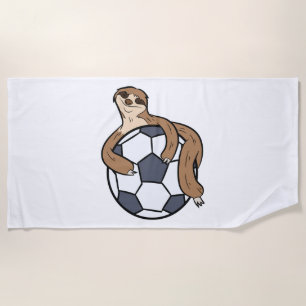 かわいいナマケモノのサッカーキッズ怠け者ナマケモノとサッカーボール ビーチタオル