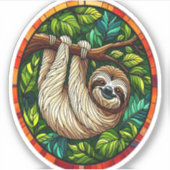 かわいいナマケモノのステンドグラスオーナメント シール (正面)