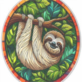 かわいいナマケモノのステンドグラスオーナメント シール (正面)